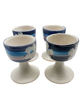 Vintage 1972 Pacific Stoneware Goblets, Signed B. Welsh MCM Set